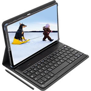 Zwarte Samsung tablet met stylus en keyboard