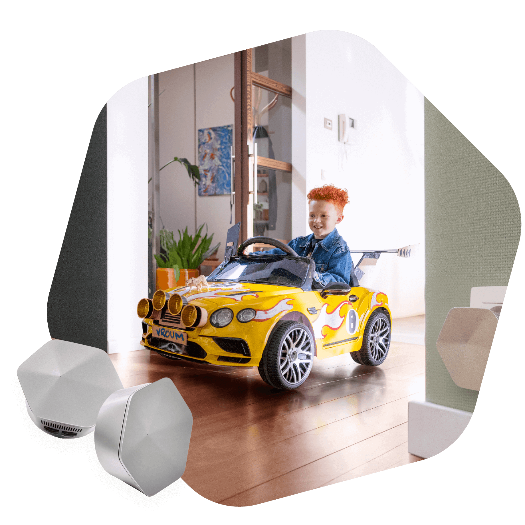 Wifi-pods - kid driving in toy car at home