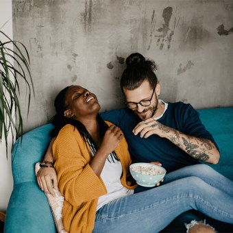 young couple sofa