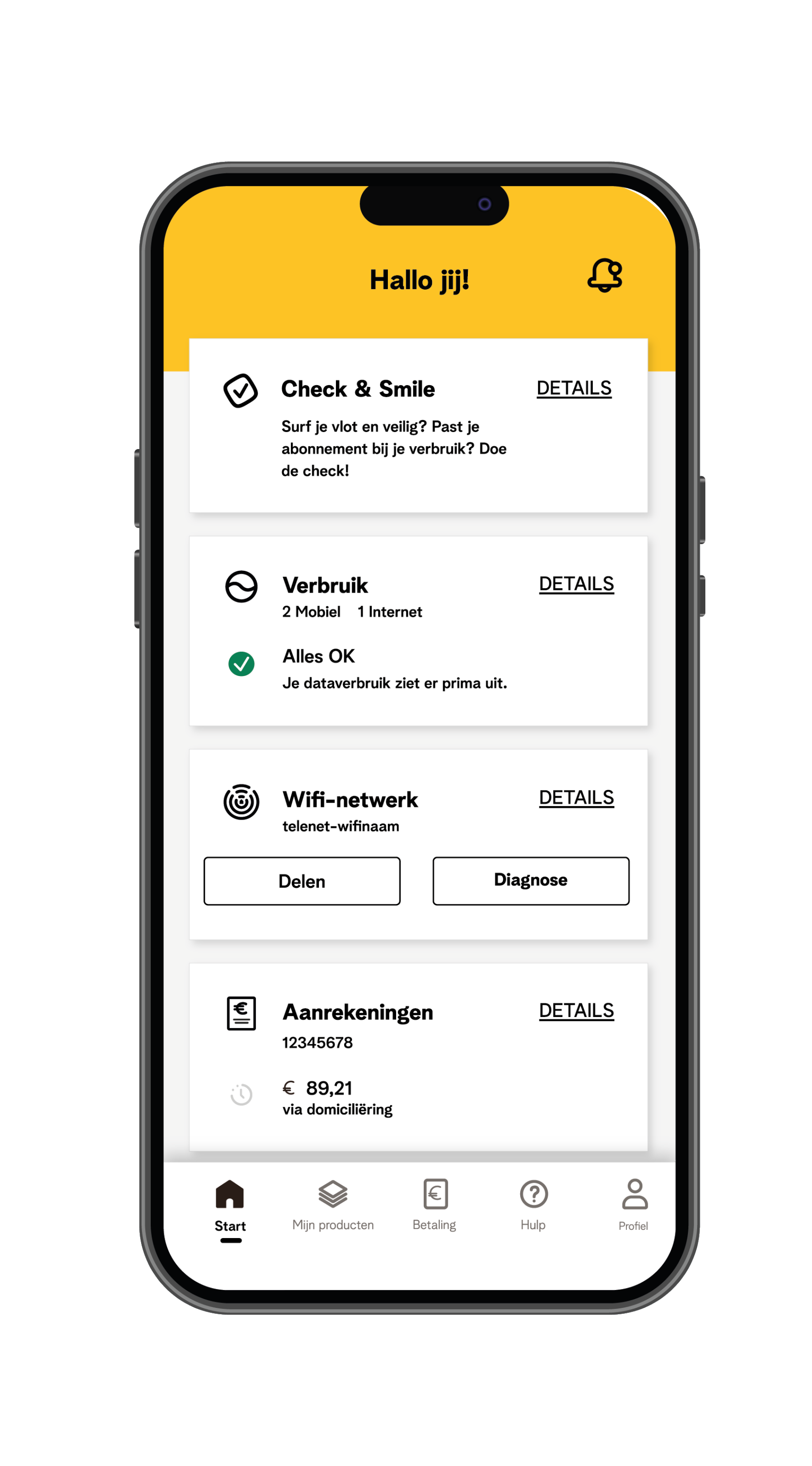 Voorbeeld van de Telenet-app